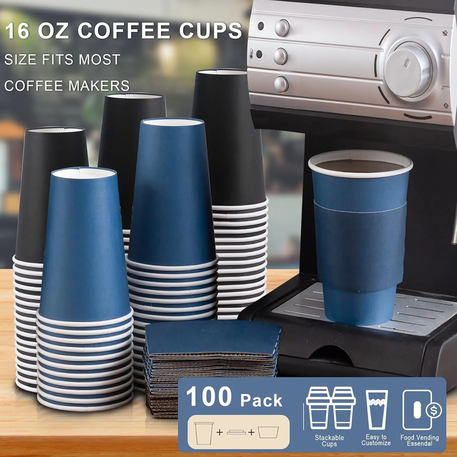500 Pack 16 oz Disposable Coffee Cups with Lids and Sleeves, To Go Paper Cups, Hot & Cold Drinking Cups for Tea, Coffee, Water, Hot Chocolate, Paper Coffee Cups Ideal for Home,Cafes,Store