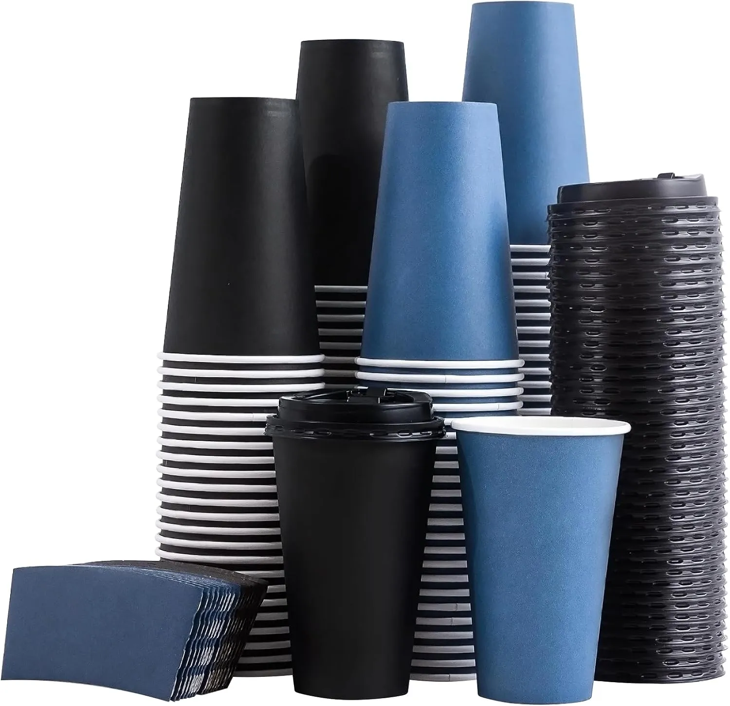 500 Pack 16 oz Disposable Coffee Cups with Lids and Sleeves, To Go Paper Cups, Hot & Cold Drinking Cups for Tea, Coffee, Water, Hot Chocolate, Paper Coffee Cups Ideal for Home,Cafes,Store
