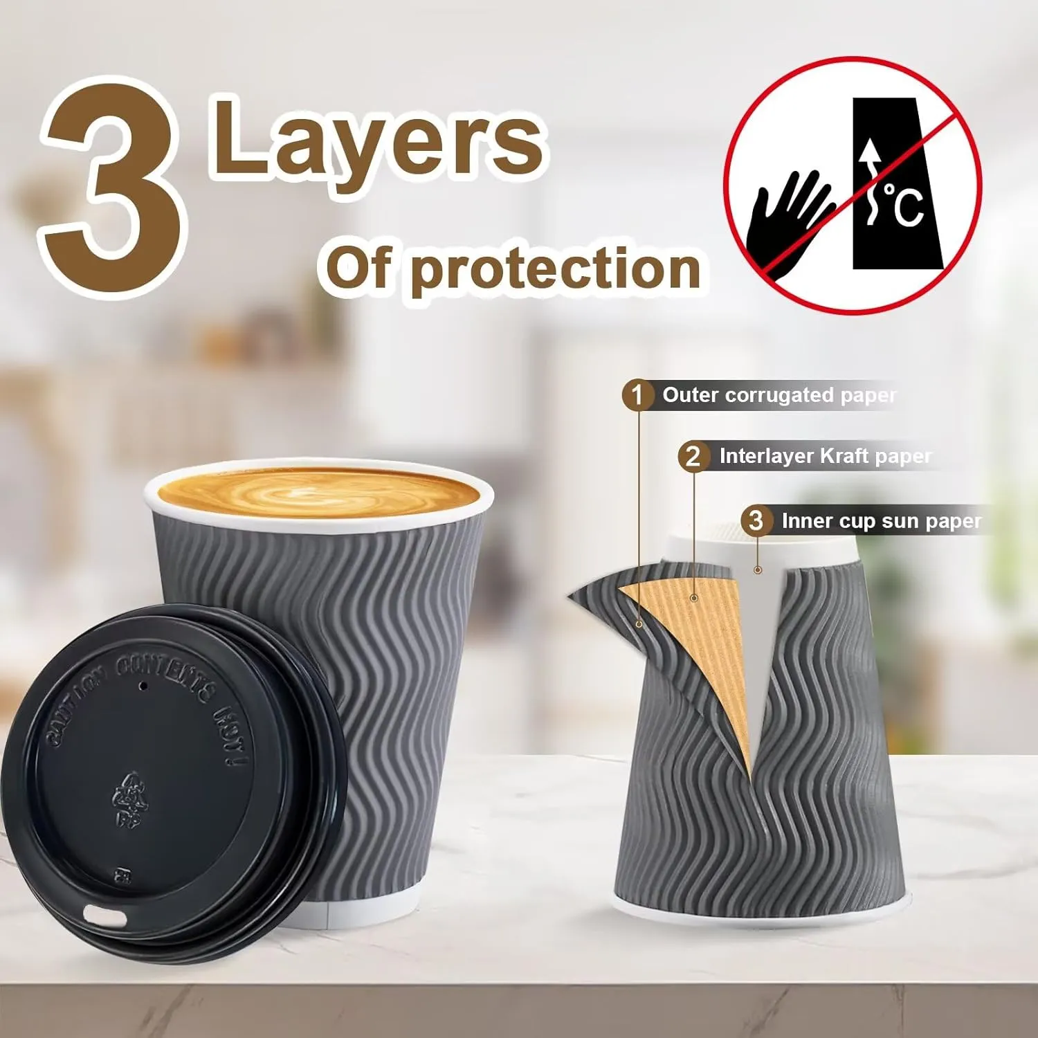 500 Pack Coffee Cups with Lids 12oz, Disposable Insulated Ripple Wall To Go Paper Coffee Cups for Hot/Cold Drinks Office Home Shop Event (Grey)