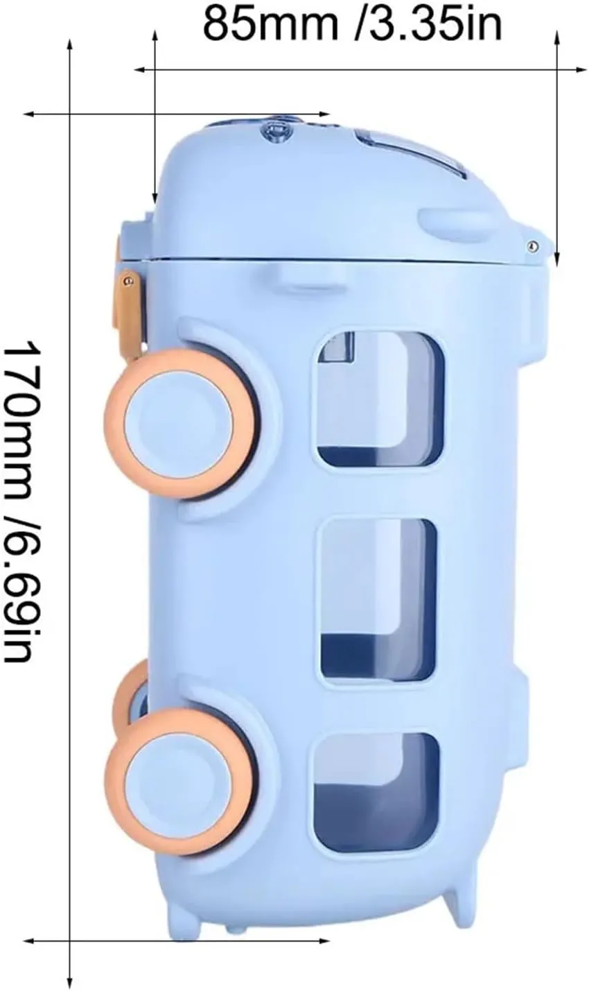500/1400ml Portable Water Bottle With Shoulder Strap Leakproof Water Cup Bus Shape Car Straw Water Bottle For Outdoor Picnic(Yellow-500ML)