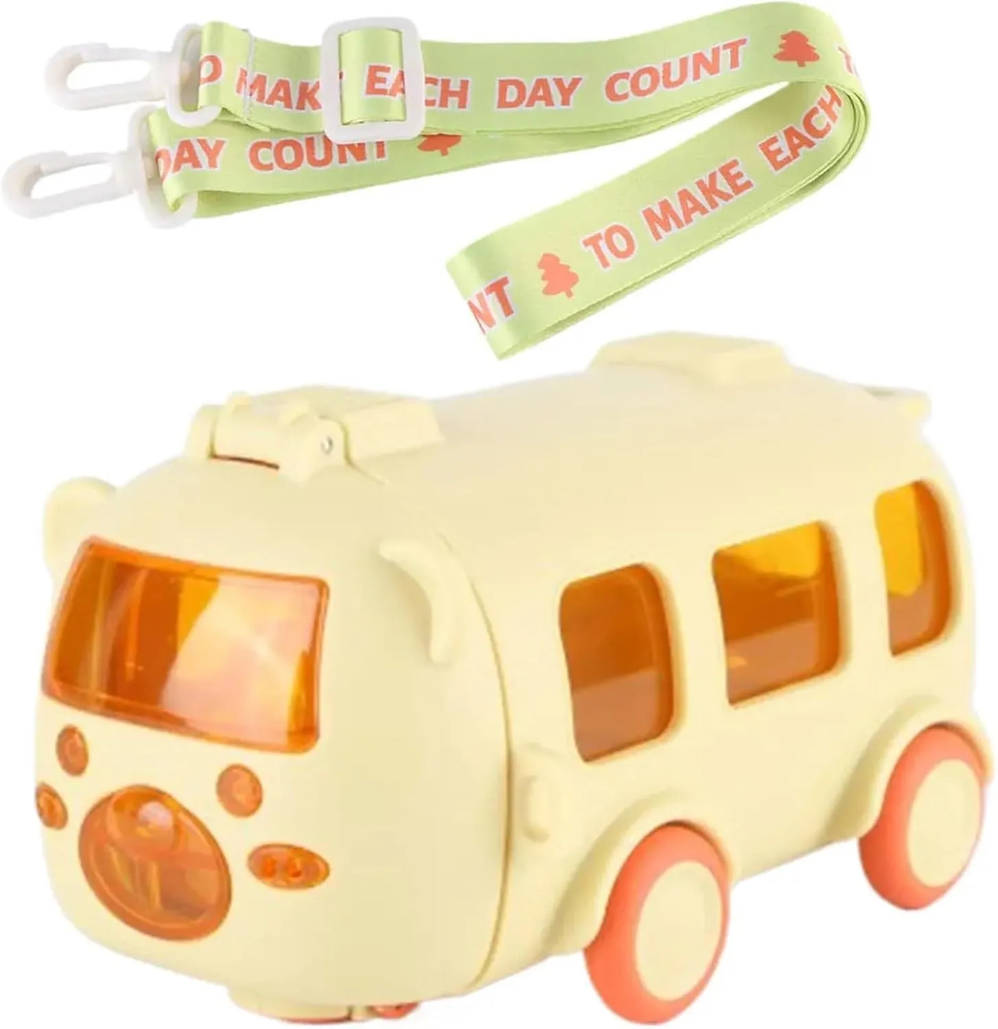 500/1400ml Portable Water Bottle With Shoulder Strap Leakproof Water Cup Bus Shape Car Straw Water Bottle For Outdoor Picnic(Yellow-500ML)