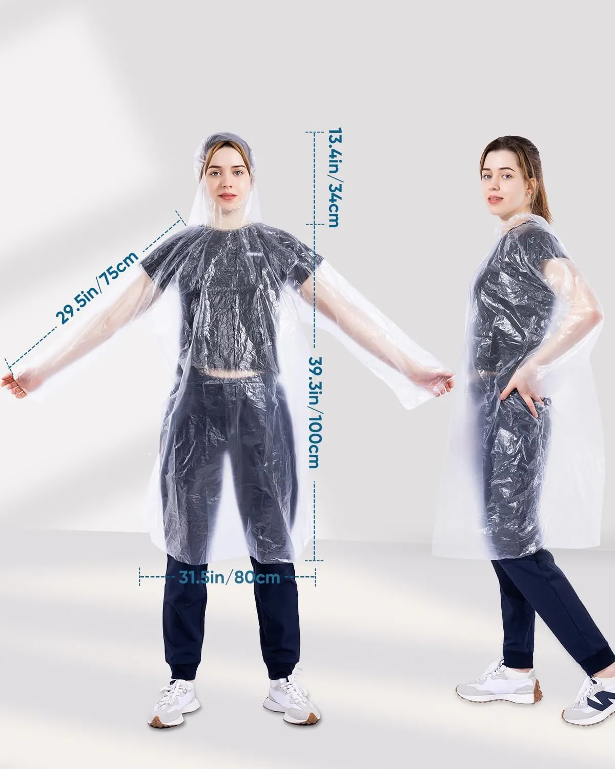50/100 Pack Disposable Rain Ponchos with Hood for Adults, Family Pack Raincoats Bulk for Women