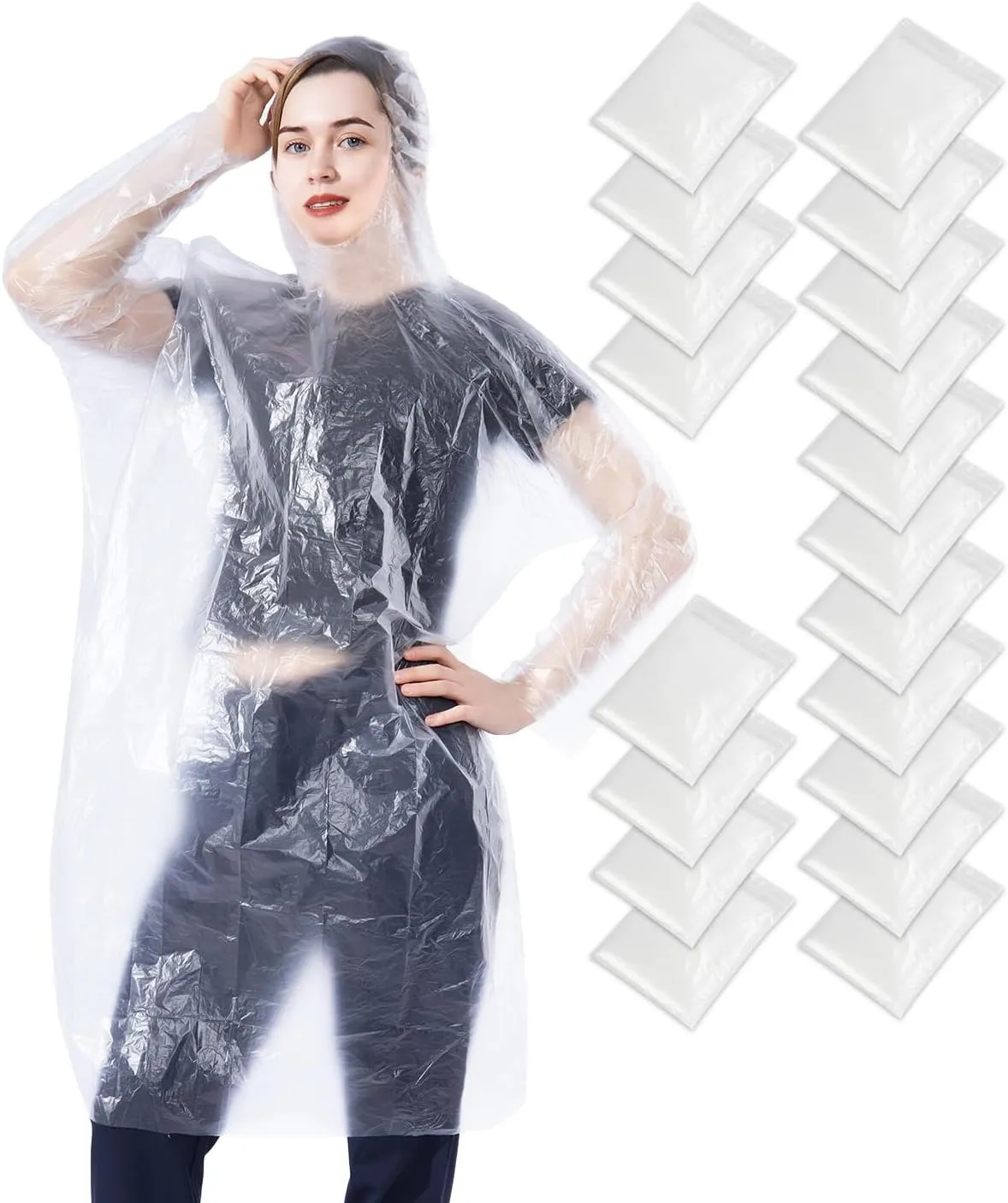 50/100 Pack Disposable Rain Ponchos with Hood for Adults, Family Pack Raincoats Bulk for Women