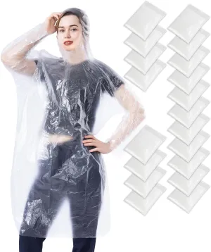 50/100 Pack Disposable Rain Ponchos with Hood for Adults, Family Pack Raincoats Bulk for Women