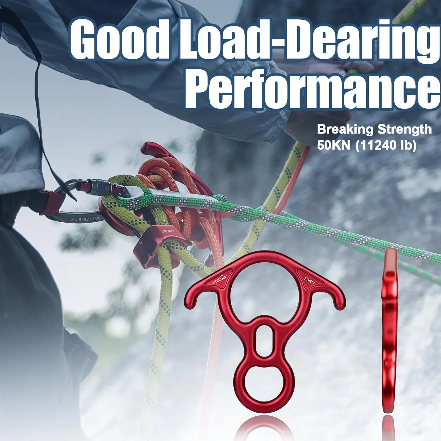 50KN Rescue Figure, 8 Descender Large Bent-Ear Belaying and Rappelling Gear Belay Device Climbing for Rock Climbing Peak Rescue 7075 Aluminum Alloy