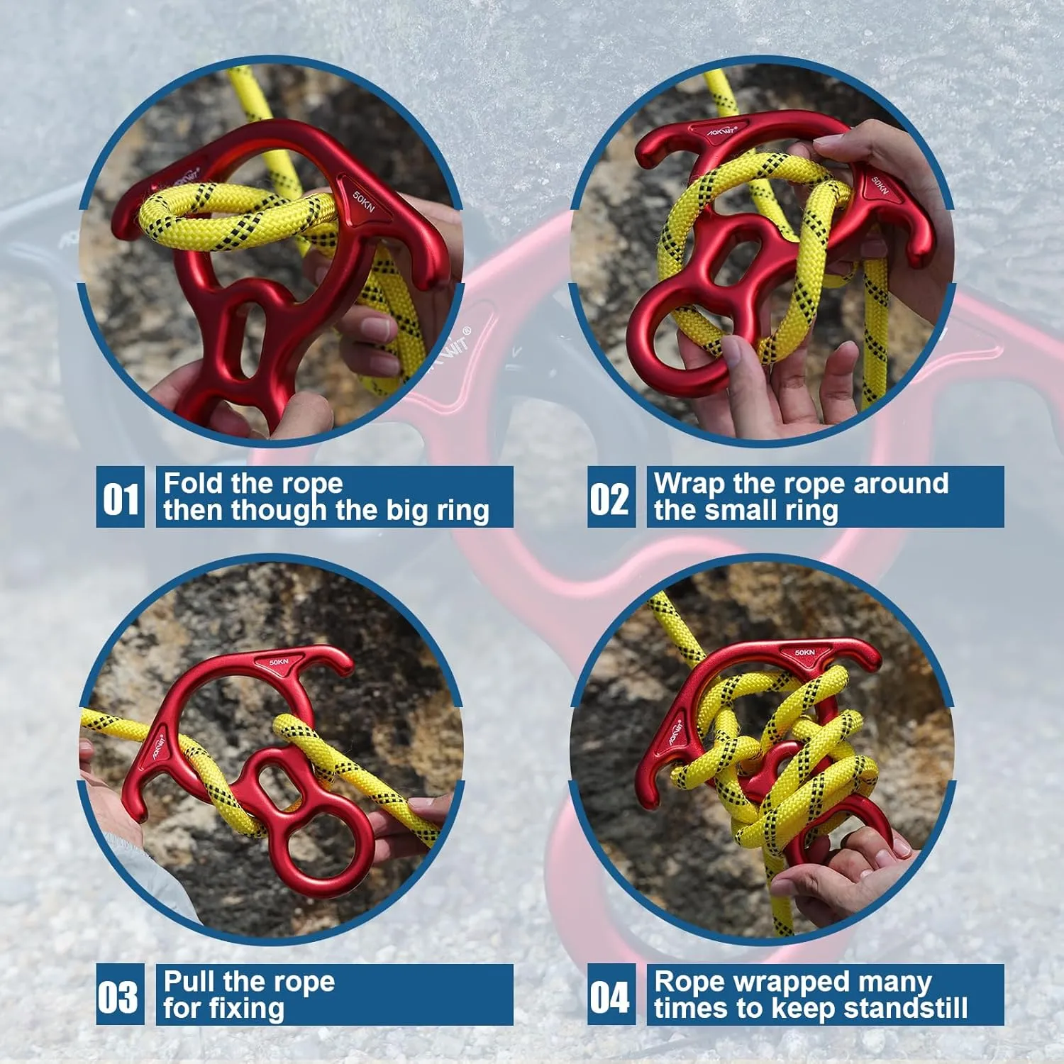50KN Rescue Figure, 8 Descender Large Bent-Ear Belaying and Rappelling Gear Belay Device Climbing for Rock Climbing Peak Rescue 7075 Aluminum Alloy
