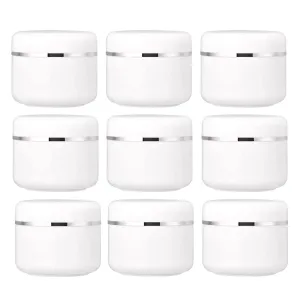 50ml Empty White Silver Edge Plastic Jar with Screw Lid and PP Liner Portable Refillable Plastic Cream Lotion Lip Balm Sample Container Bottle Pot (Pack of 20)
