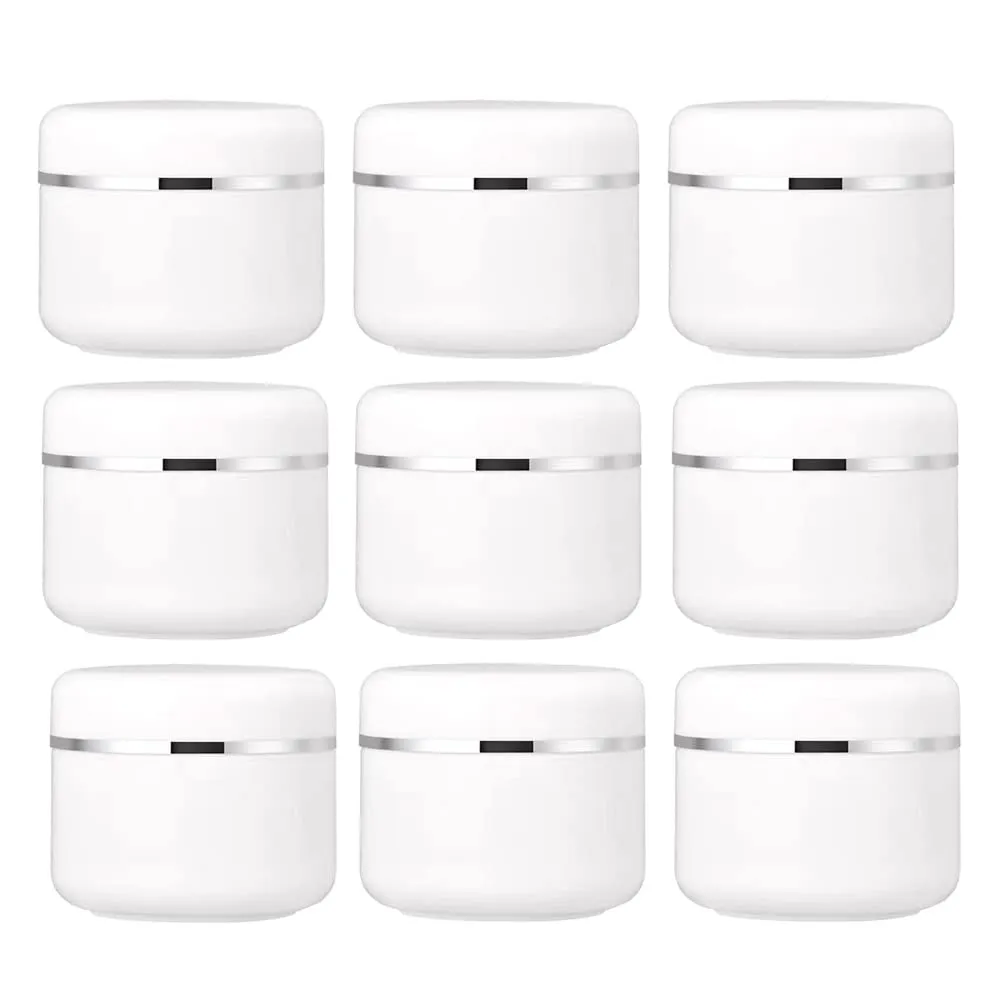 50ml Empty White Silver Edge Plastic Jar with Screw Lid and PP Liner Portable Refillable Plastic Cream Lotion Lip Balm Sample Container Bottle Pot (Pack of 20)