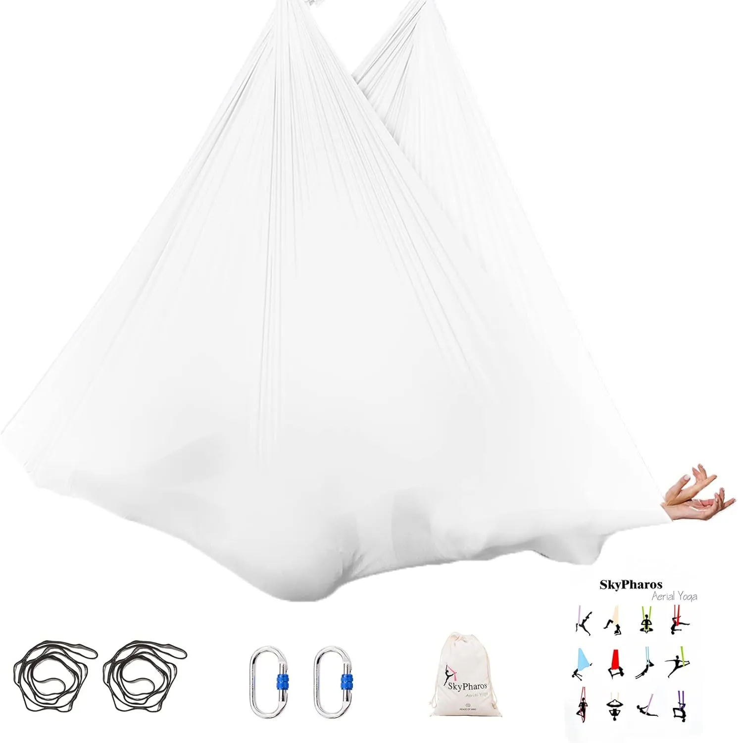 5.5 Yards Aerial Silks Yoga Swing Set - Aerial Yoga Hammock Kit Anti-Gravity Flying for Fitness, Low/Non Stretch Nylon Tricot Fabric Hardware Included for Dance