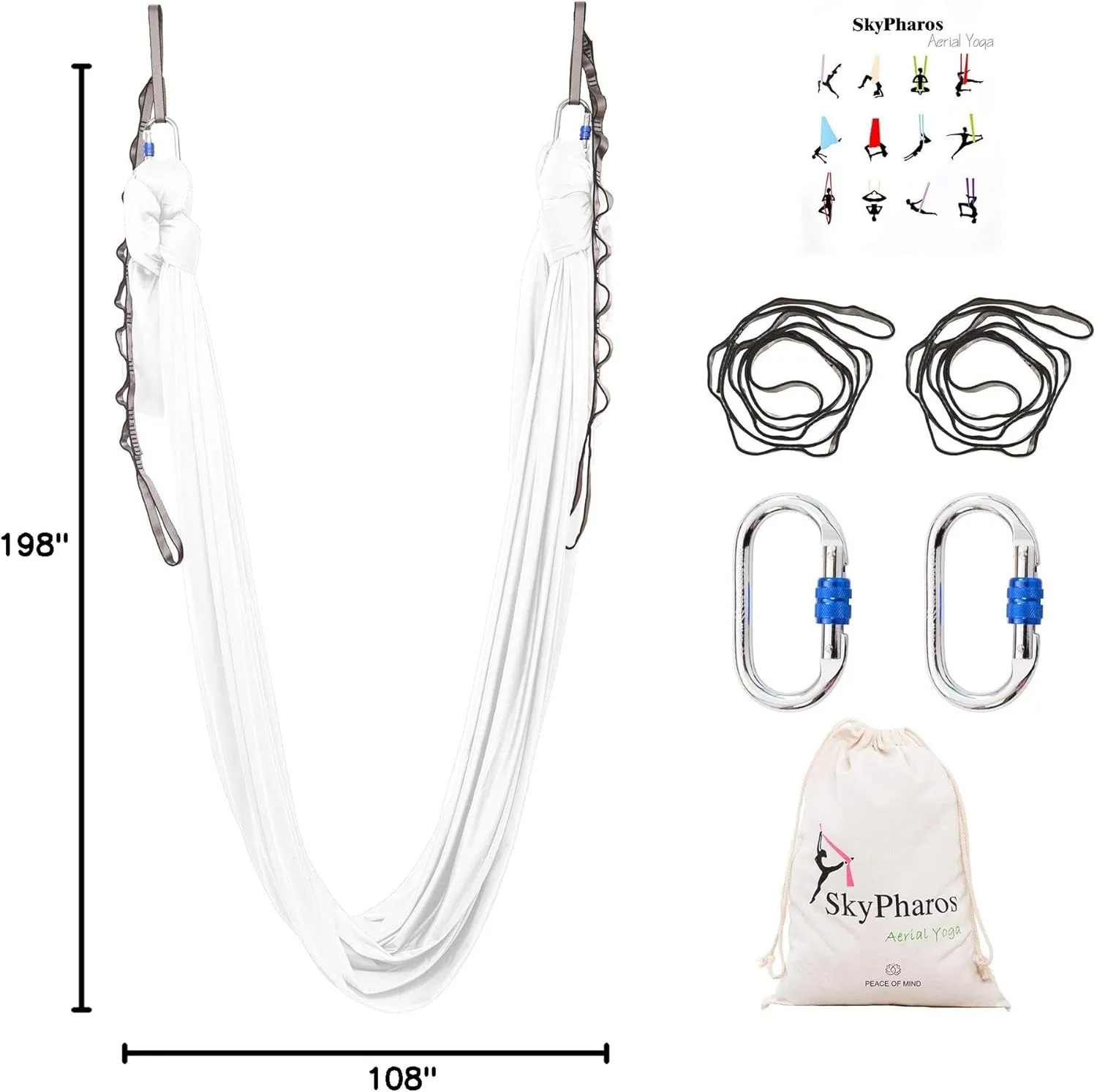 5.5 Yards Aerial Silks Yoga Swing Set - Aerial Yoga Hammock Kit Anti-Gravity Flying for Fitness, Low/Non Stretch Nylon Tricot Fabric Hardware Included for Dance