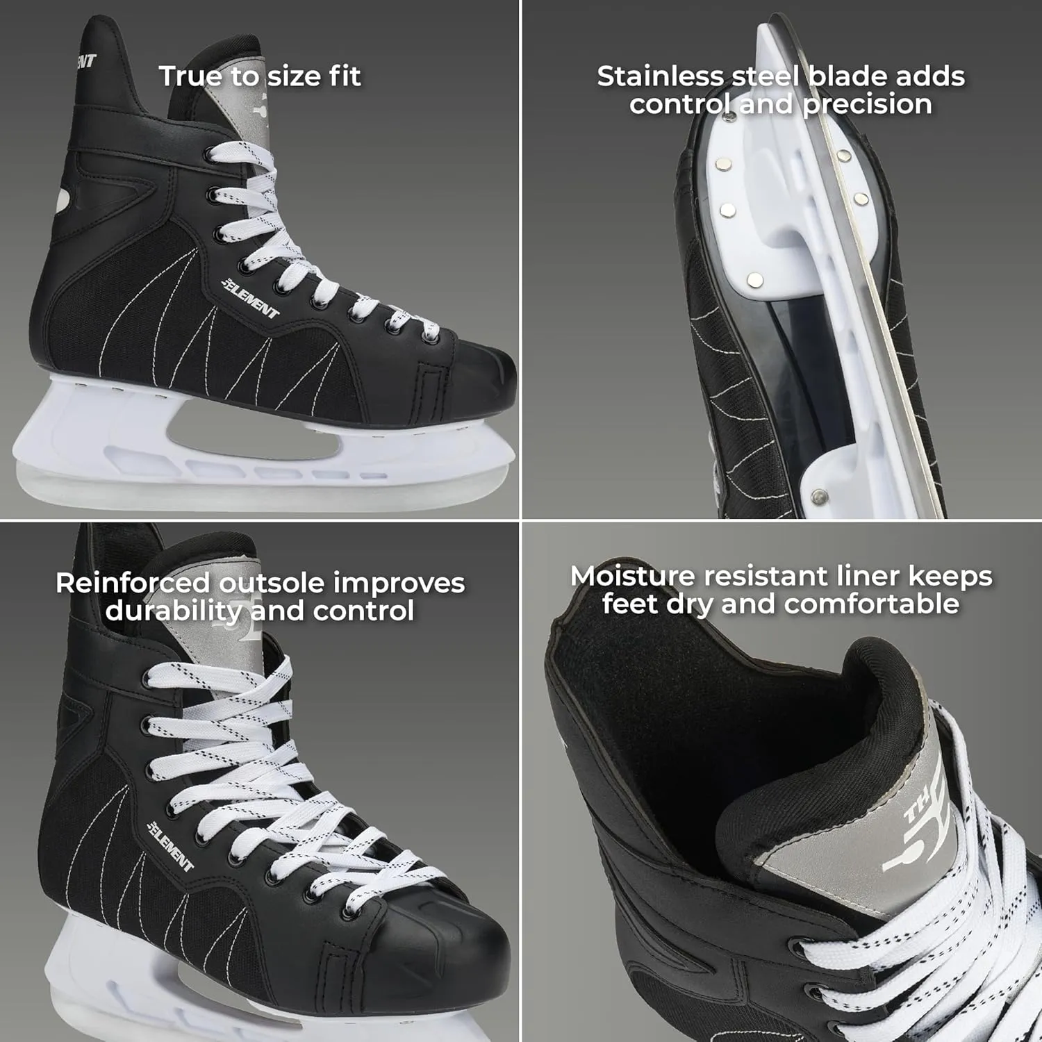 5th Element Stealth Ice Hockey Skates - Perfect for Recreational Ice Skating and Hockey - True-to-Size Fit and Moisture Resistant Liner Ice Skates for Men