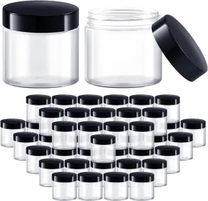 6 OZ Plastic Jars with Lids, Elumeiro 48 Pack Clear Cosmetic Container Jas with Black Lids, Small Jars with Lids for Lotion, Cream, Powder, Ointments, Makeup, Eye Shadow, Rhinestone, Sample