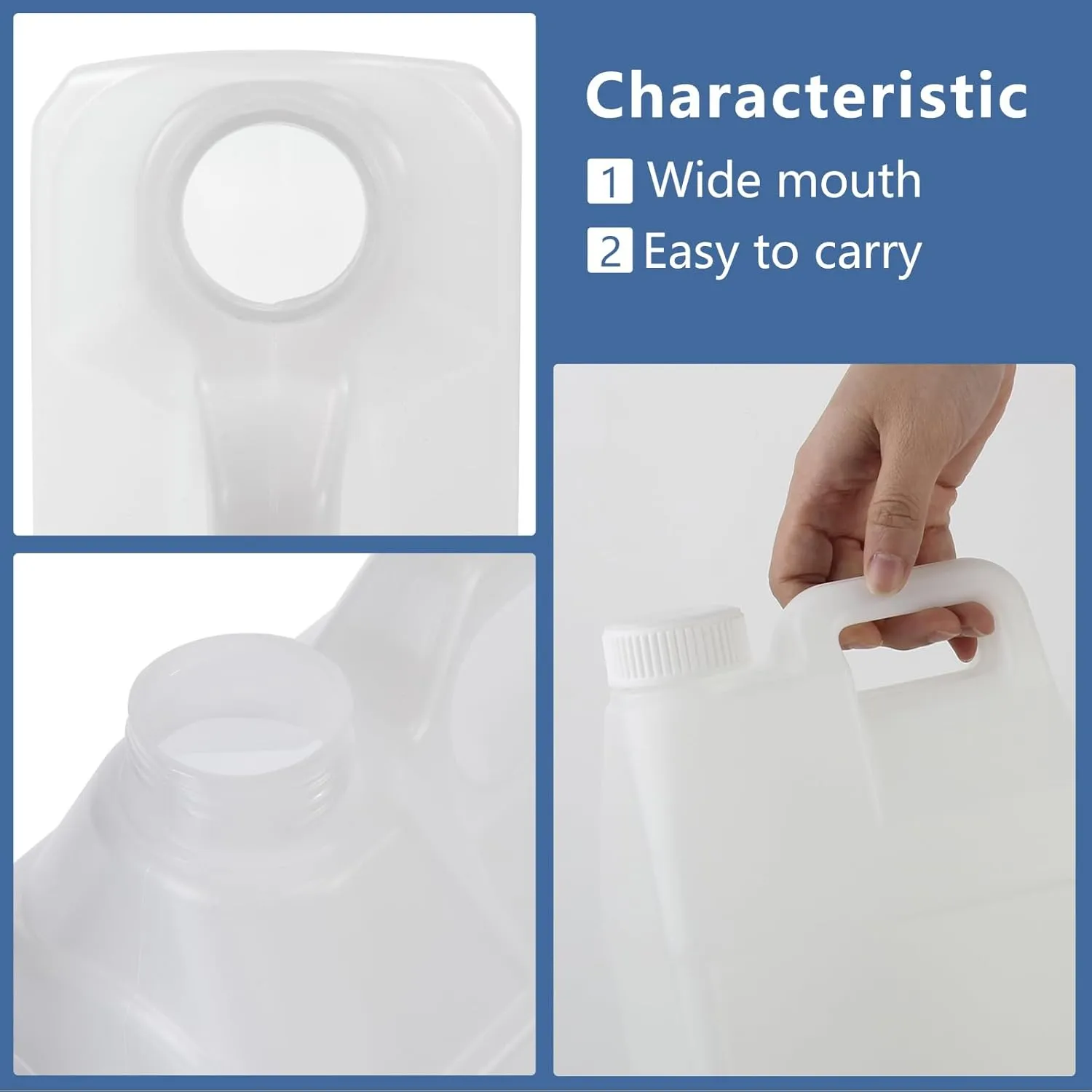 6 Pack 64 oz Clear Plastic Jugs with Lids, Water Jug Storage Containers with Ergonomic Handle, HDPE Containers for Water, Sauces, Beverage, Soaps, Liquids (0.5 Gallon)