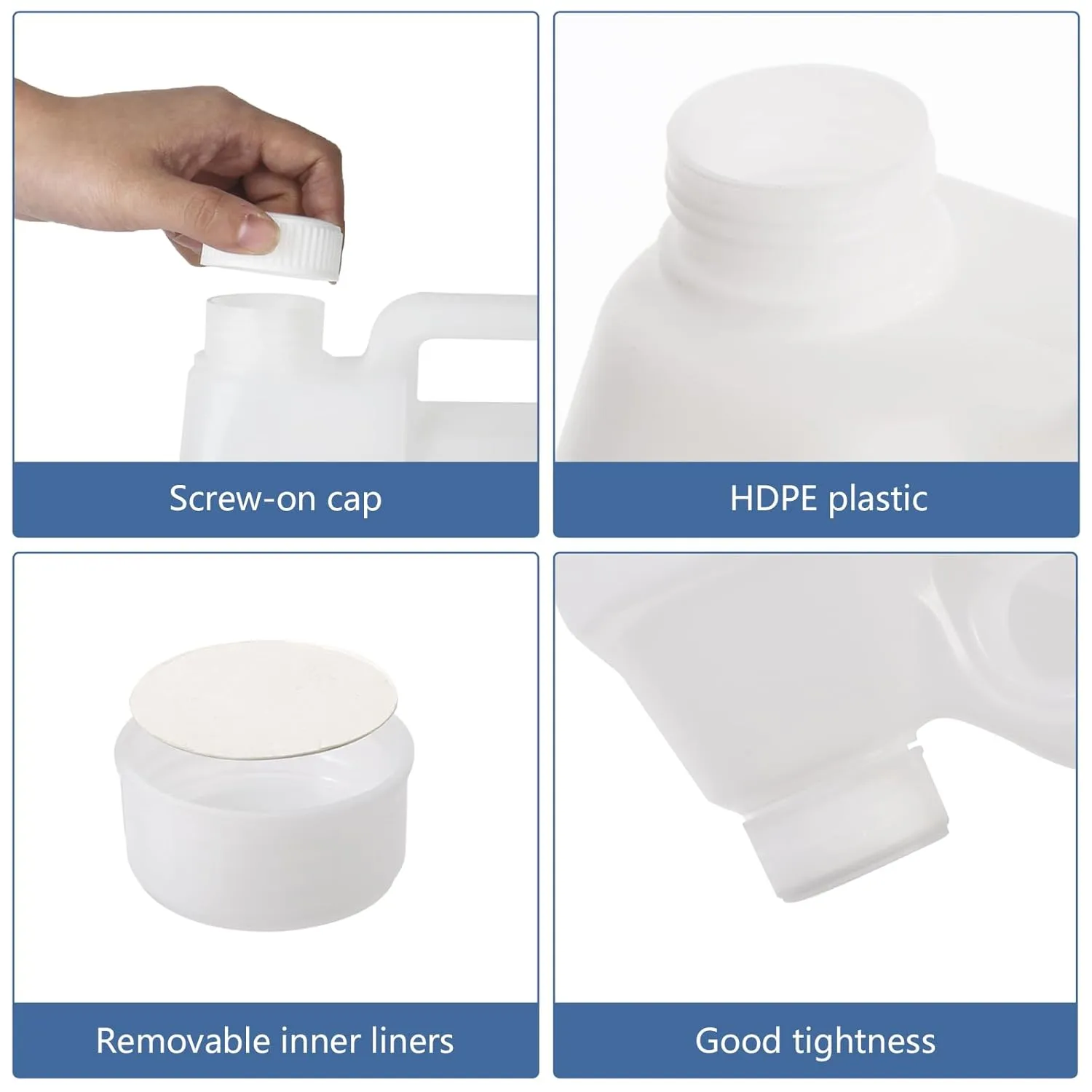 6 Pack 64 oz Clear Plastic Jugs with Lids, Water Jug Storage Containers with Ergonomic Handle, HDPE Containers for Water, Sauces, Beverage, Soaps, Liquids (0.5 Gallon)