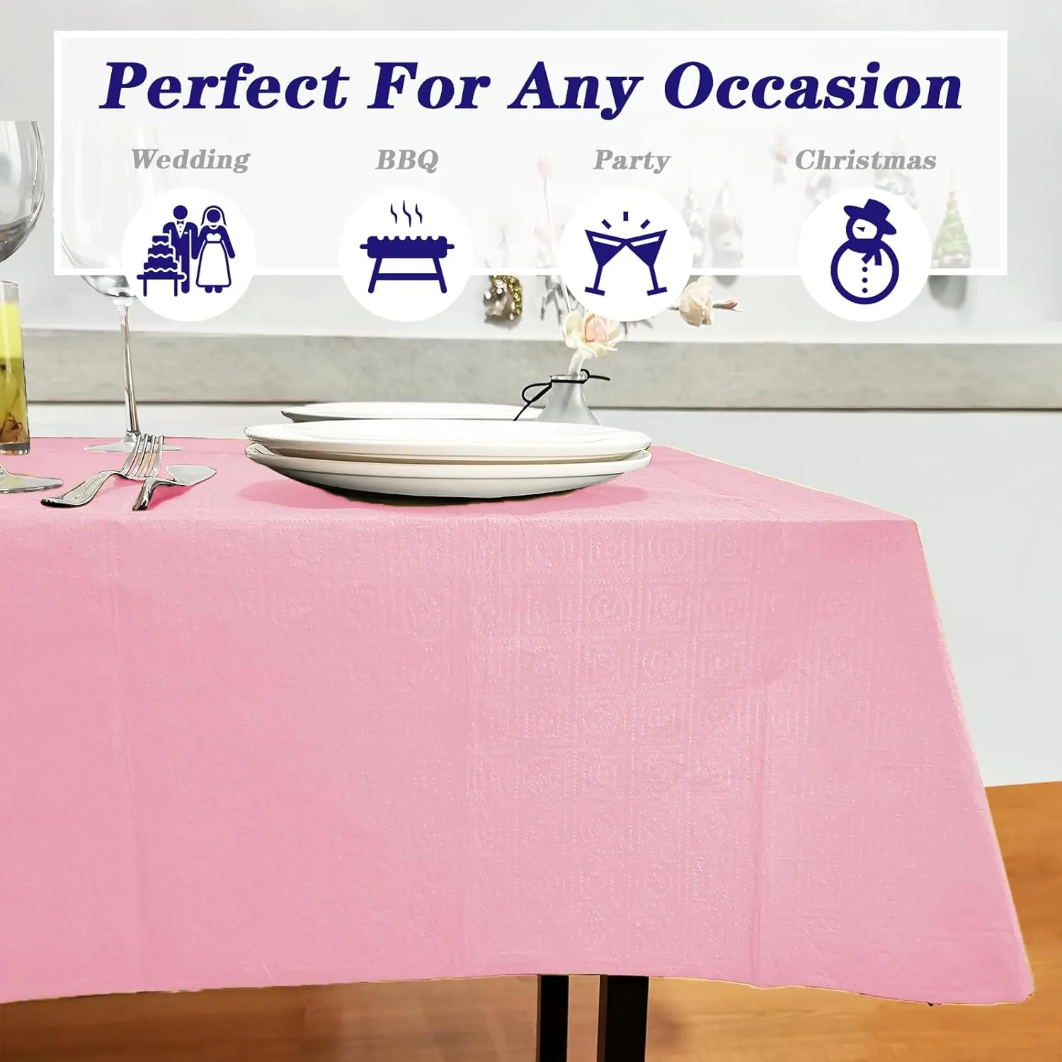 [6 Pack] Pink Paper Tablecloth Disposable for Rectangle Tables, 54 X 108 Inch Party Table Cover with Plastic Backing, Waterproof 3 Ply Table Cloth for Wedding Valentine's Day Parties
