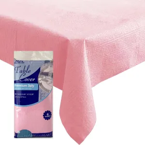 [6 Pack] Pink Paper Tablecloth Disposable for Rectangle Tables, 54 X 108 Inch Party Table Cover with Plastic Backing, Waterproof 3 Ply Table Cloth for Wedding Valentine's Day Parties