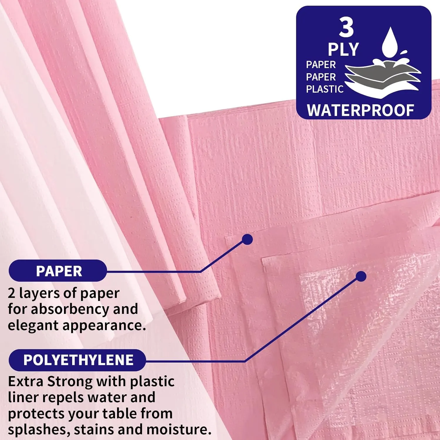 [6 Pack] Pink Paper Tablecloth Disposable for Rectangle Tables, 54 X 108 Inch Party Table Cover with Plastic Backing, Waterproof 3 Ply Table Cloth for Wedding Valentine's Day Parties