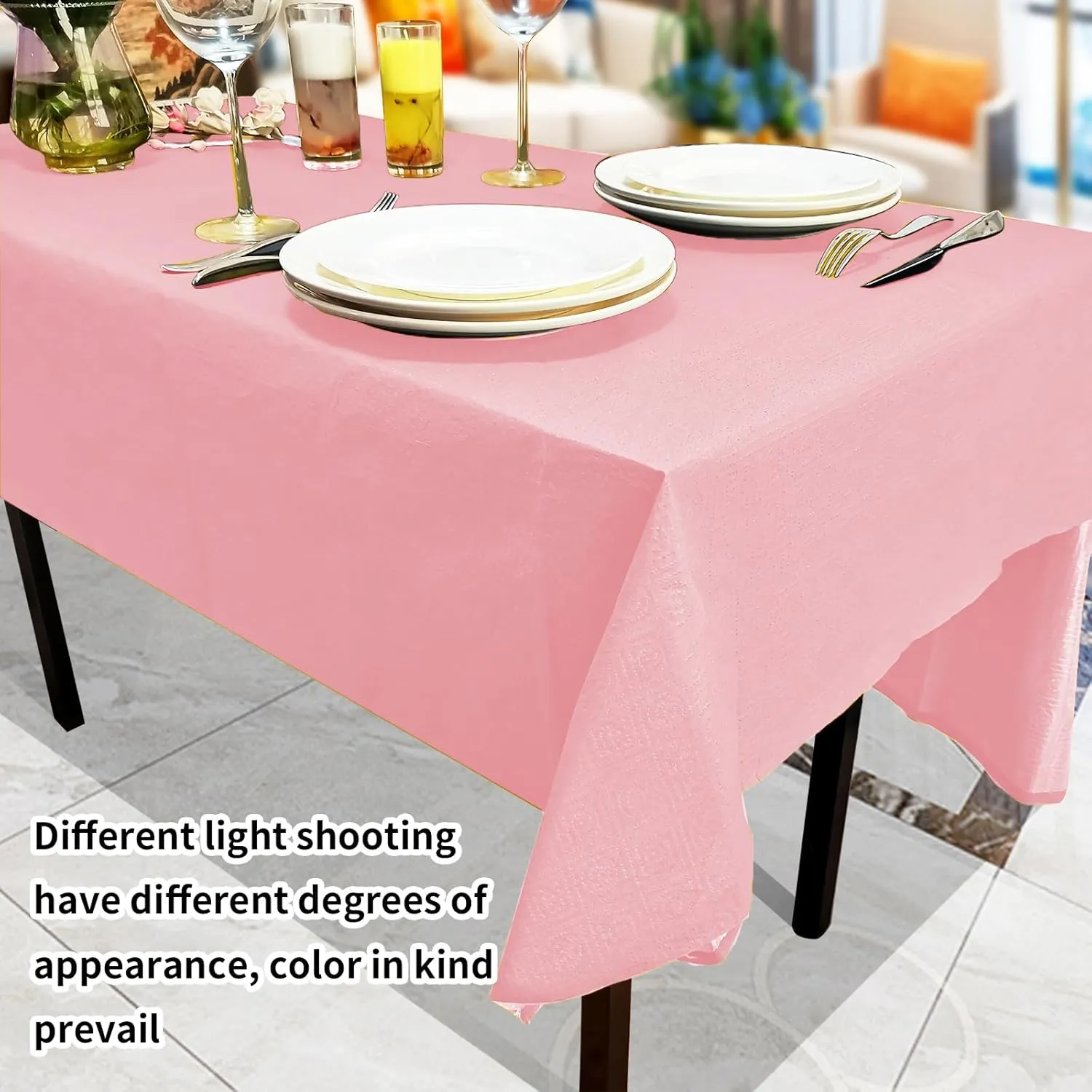 [6 Pack] Pink Paper Tablecloth Disposable for Rectangle Tables, 54 X 108 Inch Party Table Cover with Plastic Backing, Waterproof 3 Ply Table Cloth for Wedding Valentine's Day Parties