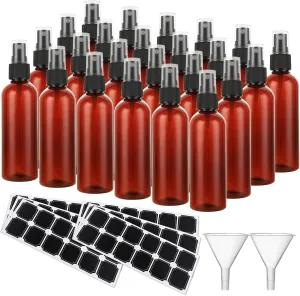 60 Pack Plastic Spray Bottles 4oz Small Empty Fine Mist Spray Bottles Amber Clear Bottles for Essential Oils, Bath, Beauty, Hair & Cleaning, Small Spray Bottles for Travel, With 10 Funnels
