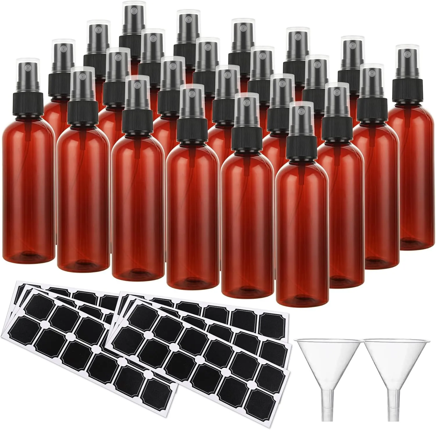 60 Pack Plastic Spray Bottles 4oz Small Empty Fine Mist Spray Bottles Amber Clear Bottles for Essential Oils, Bath, Beauty, Hair & Cleaning, Small Spray Bottles for Travel, With 10 Funnels