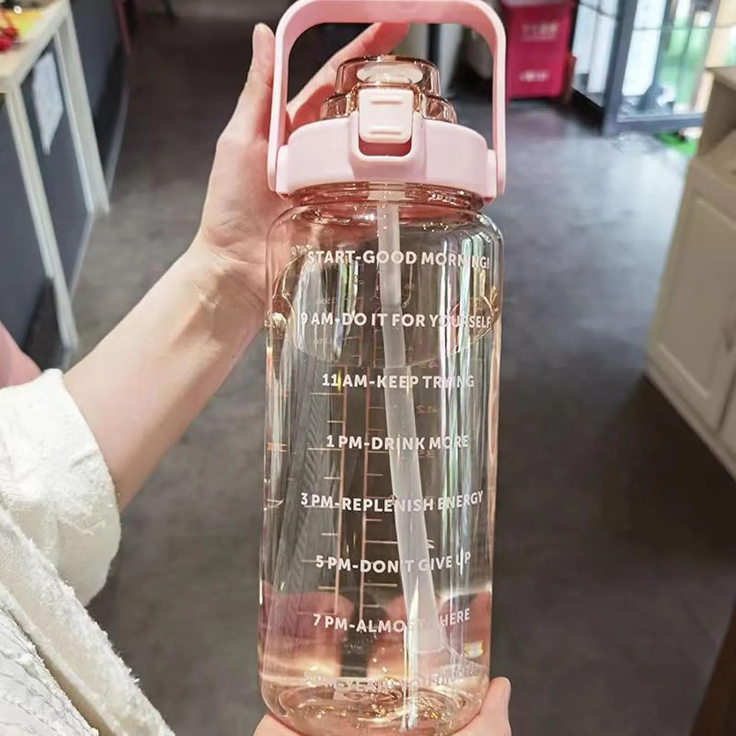 64 Ozwater Bottles with Handle and Time Markers for All Day Hydration,Leakproof BPA-Free Plastic Water Bottle with Straw,Large Water Jug,Large Water Bottle for Sports Fitness Workout Gym Outdoor
