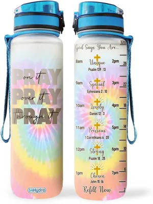 64HYDRO 32oz 1Liter Motivational Water Bottle with Time Marker, Faith Pray Tie Dye Christian Gifts Design - HLMZ1305002Z
