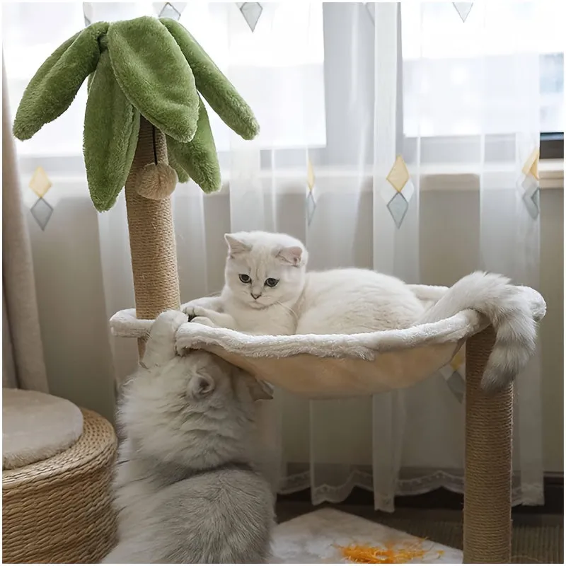 A Cat Tree Tower with a Hammock And Cat Bed - YVH9
