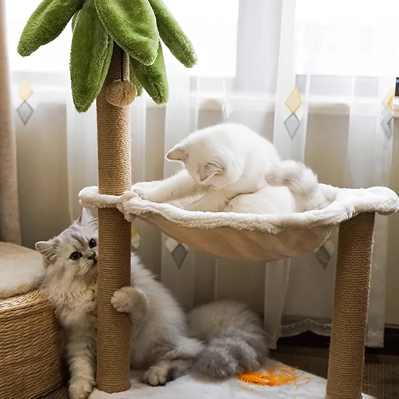 A Cat Tree Tower with a Hammock And Cat Bed - YVH9
