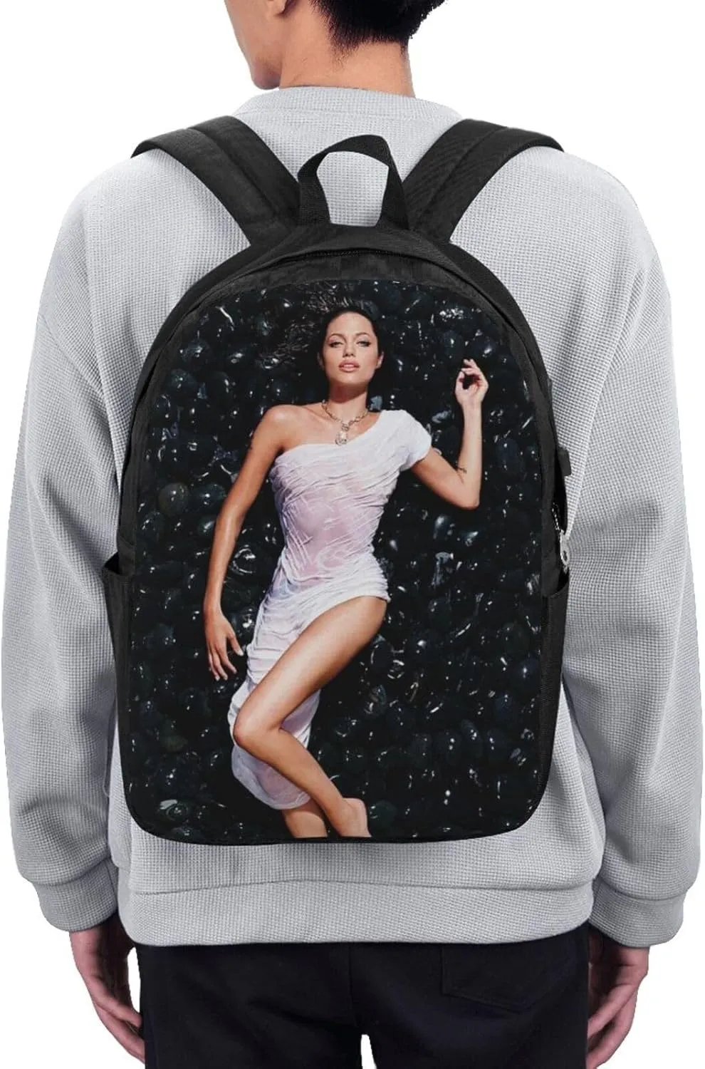 A-ngelina Jolie Simple Large Capacity Backpack, The Whole Bag Is Stylish And Lightweight Black