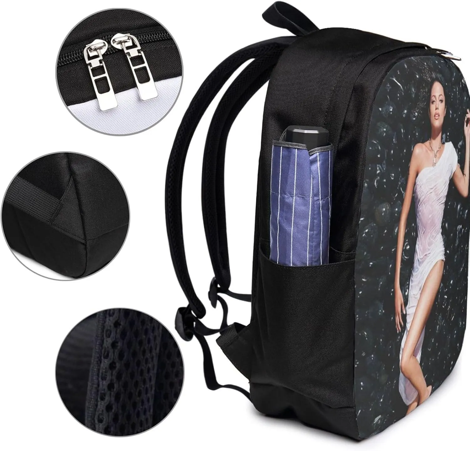 A-ngelina Jolie Simple Large Capacity Backpack, The Whole Bag Is Stylish And Lightweight Black