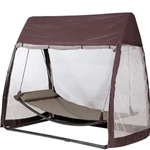 Abba Patio Outdoor Swing Hammock with Mosquito Net, Canopy Swing Bed for Patio, Porch, Backyard, 8'L x 5'W x 7'H, Chocolate