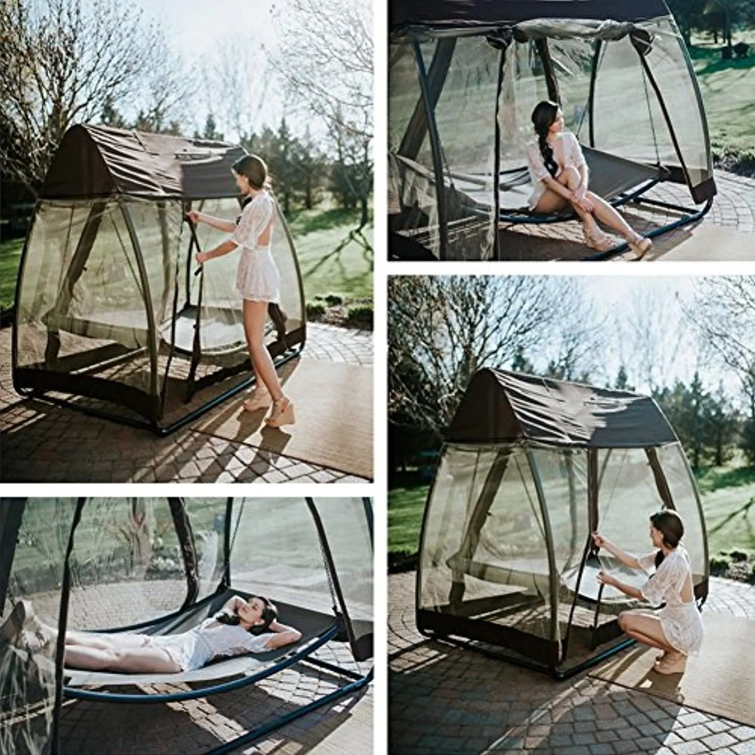 Abba Patio Outdoor Swing Hammock with Mosquito Net, Canopy Swing Bed for Patio, Porch, Backyard, 8'L x 5'W x 7'H, Chocolate