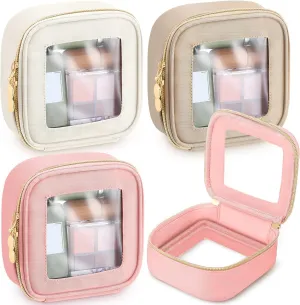 Abbylike 3 Pcs Clear Mini Makeup Bag Small Car Toiletry Bag Nylon Cosmetic Pouch Transparent Makeup Case Pouch with Zipper Portable Make Up Organizer for Car Essentials(Beige,Pink,Khaki)
