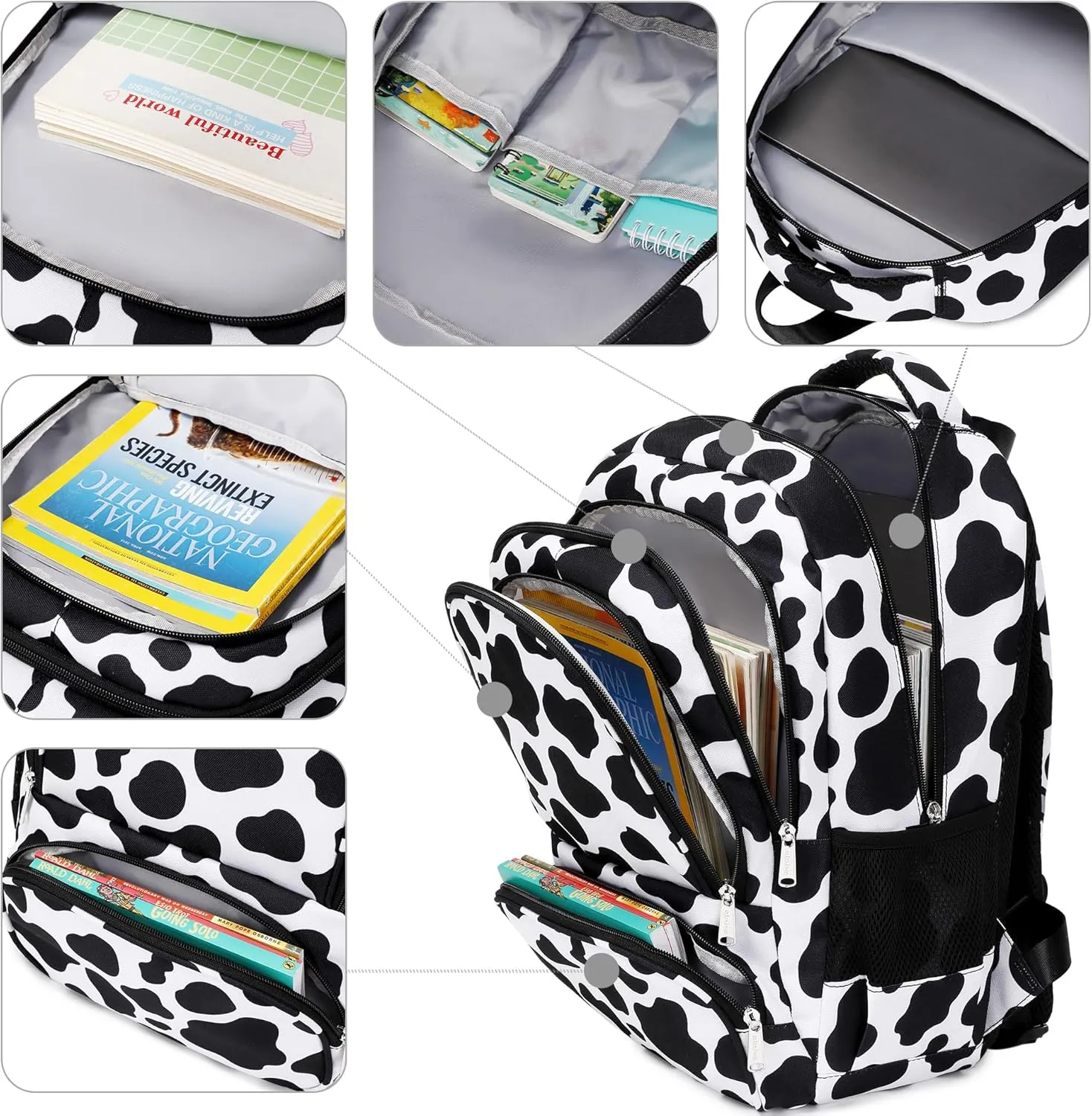 abshoo Lightweight Kids Backpack For Girl Kindergarten Elementary School Bookbag for Girls Ages 6-8-10 (Cow Print)