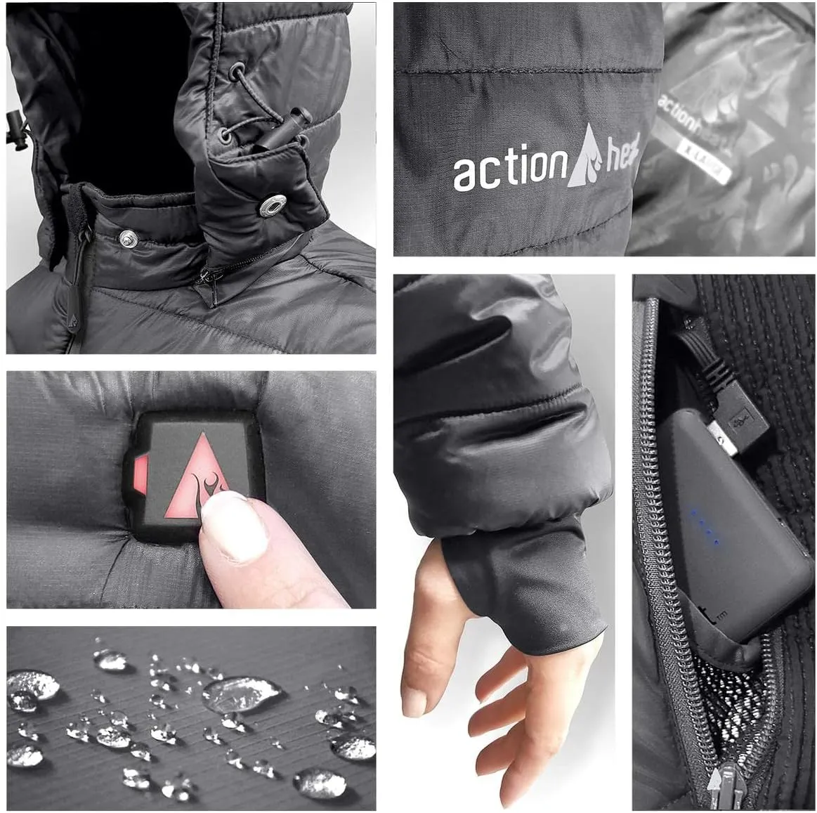 ActionHeat Men's 5V Insulated Heated Jacket with Detachable Hood, Battery Pack