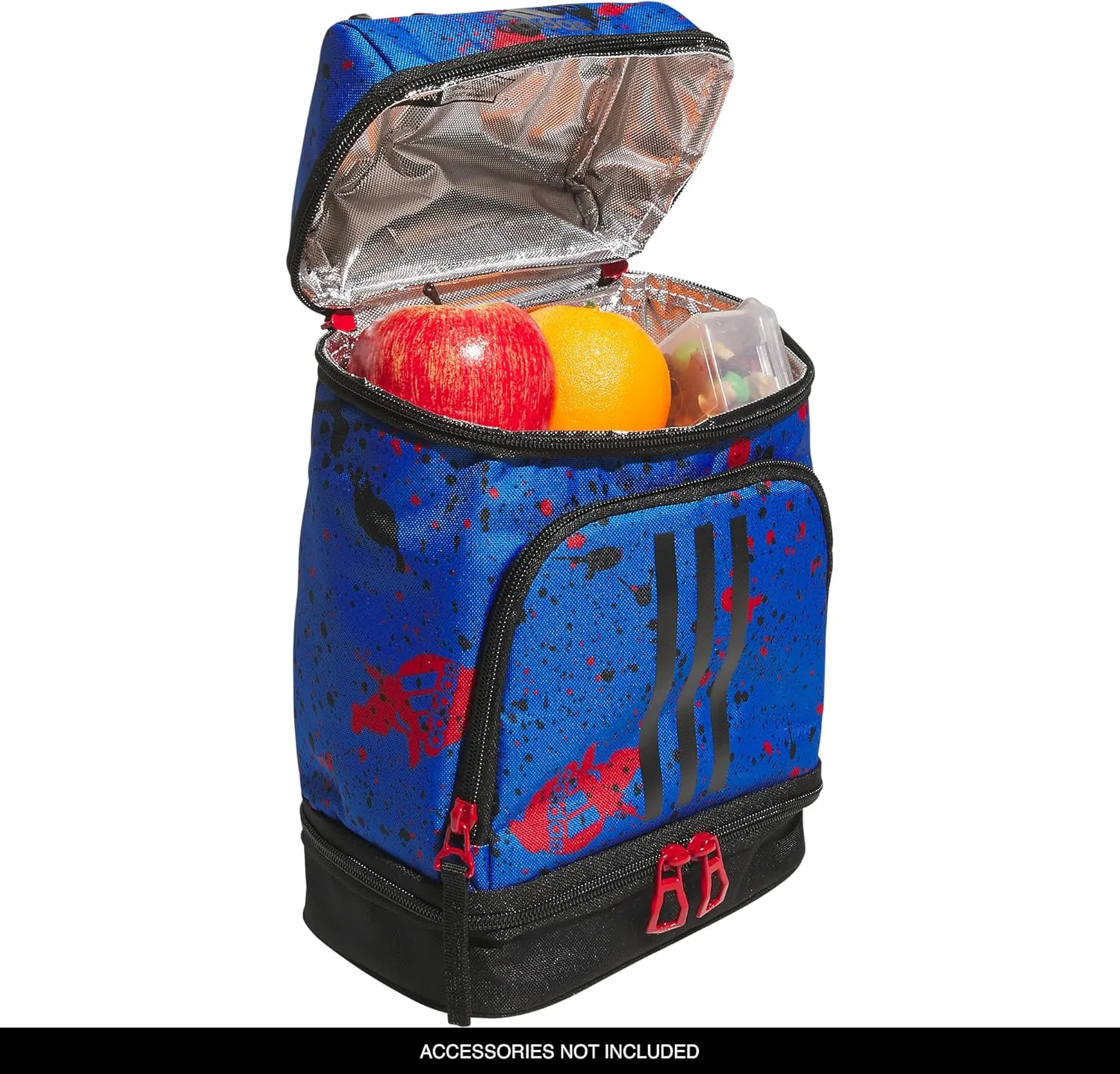 adidas Excel Lunch Bag, Cooler with Zipper, Pocket for Ice Pack, and Clip, Temperature Control Insulation, Splatter Bright Royal/Black/Better Scarlet, One Size