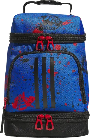 adidas Excel Lunch Bag, Cooler with Zipper, Pocket for Ice Pack, and Clip, Temperature Control Insulation, Splatter Bright Royal/Black/Better Scarlet, One Size