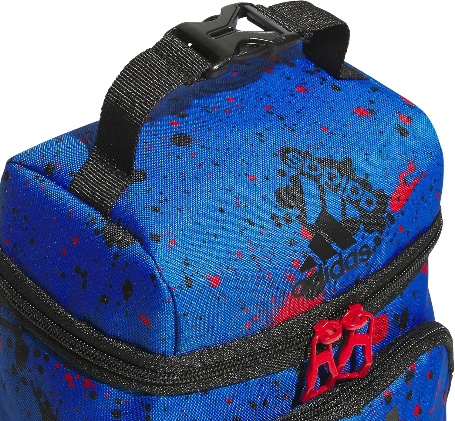 adidas Excel Lunch Bag, Cooler with Zipper, Pocket for Ice Pack, and Clip, Temperature Control Insulation, Splatter Bright Royal/Black/Better Scarlet, One Size