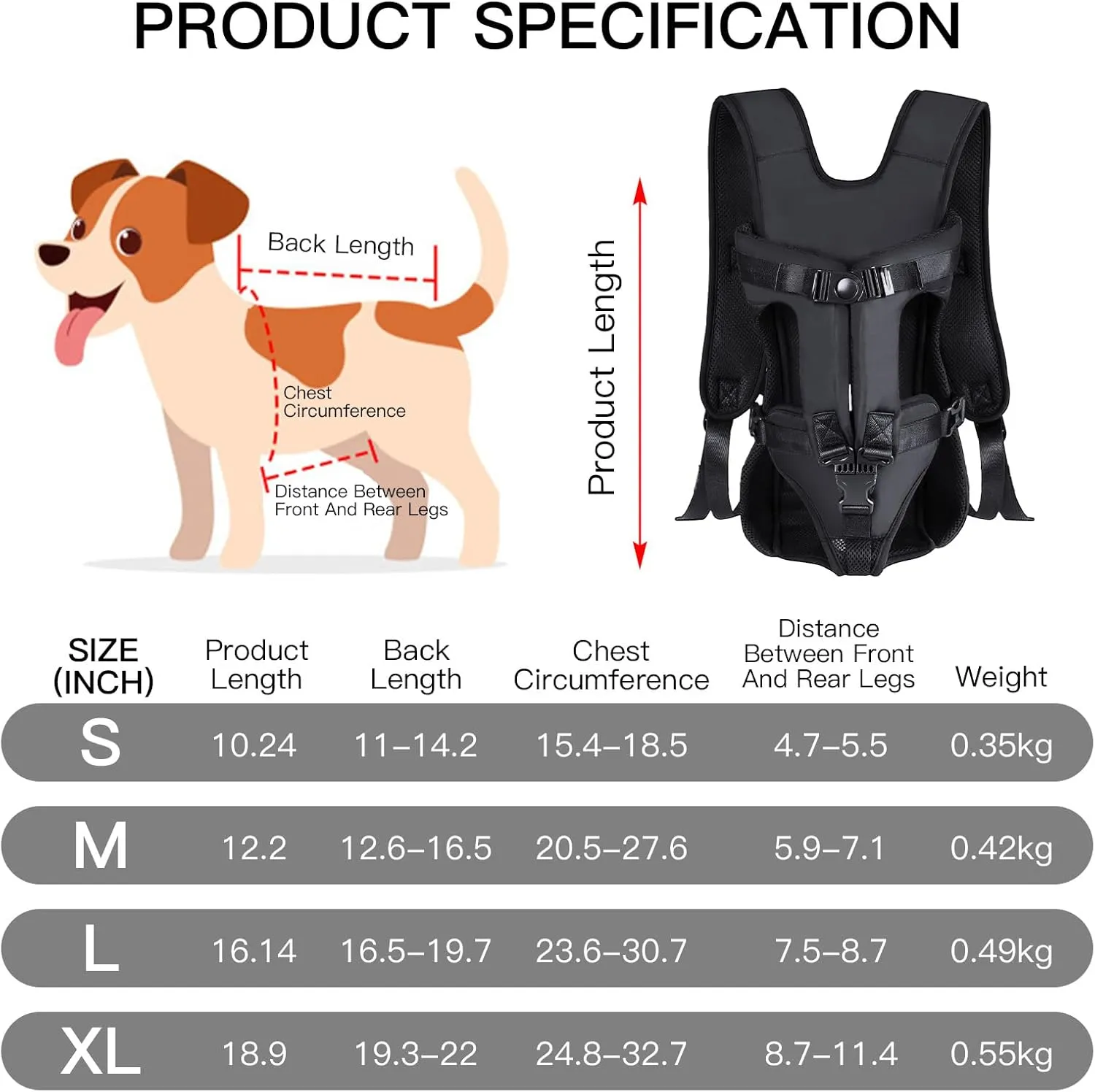 Adjustable Pet Front Carrier Backpack, Hands-Free Dog & Cat Travel Bag for Small & Medium Pets Easy-Fit Puppy Travel Backpack