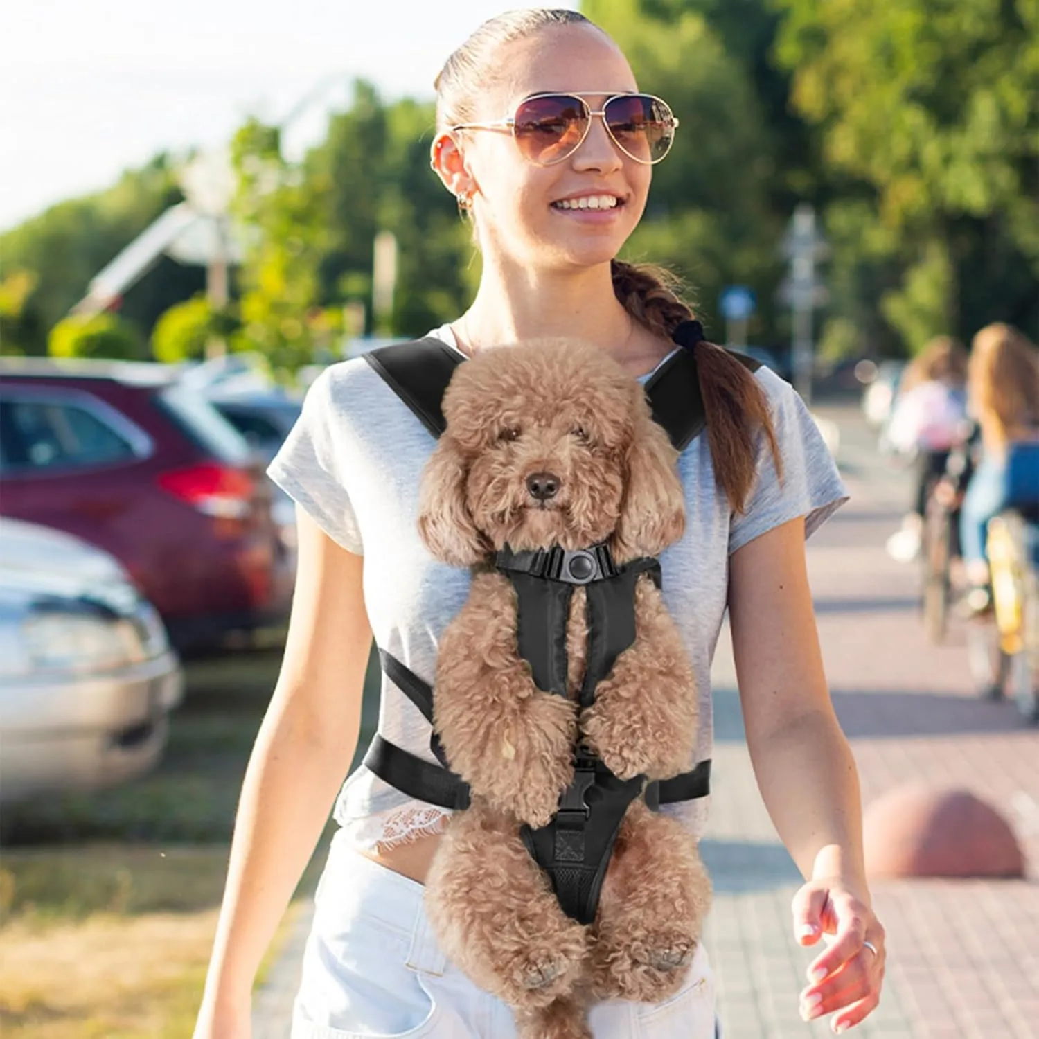 Adjustable Pet Front Carrier Backpack, Hands-Free Dog & Cat Travel Bag for Small & Medium Pets Easy-Fit Puppy Travel Backpack