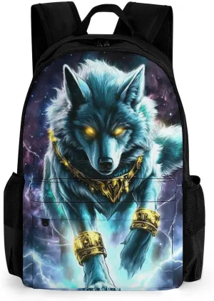Adults Lightweight Cool Lightnings Cyan Wolf Shoulder Book Bags Big Capacity Shoulder Bag With Adjustable Shoulder Straps for Trekking Work Walking Cycling