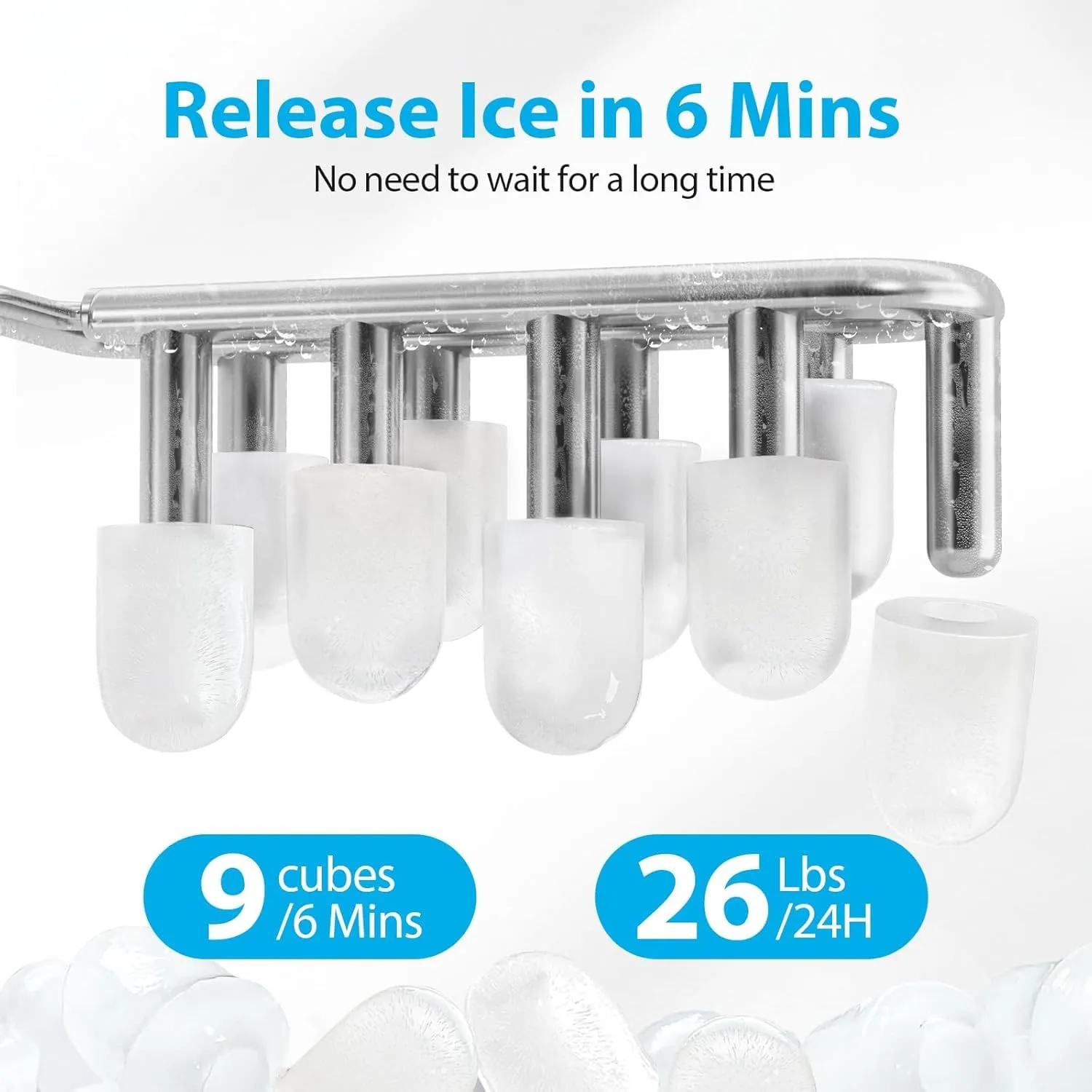 Aeitto Ice Makers Countertop, 9 Ice Cubes Release in 6 Mins, 26Lbs/24H, 2 Sizes of Bullet Ice Machine,Self-Cleaning Portable Ice Maker with Ice Scoop and Basket for Home Kitchen Office Bar RV, Black