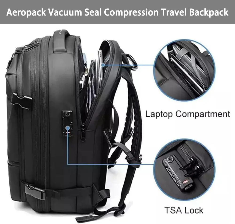 Aeropack Backpack, 60L Aeropack Expandable Vacuum Seal Compression Travel Waterproof Backpack with Electric Air Pump (Black)