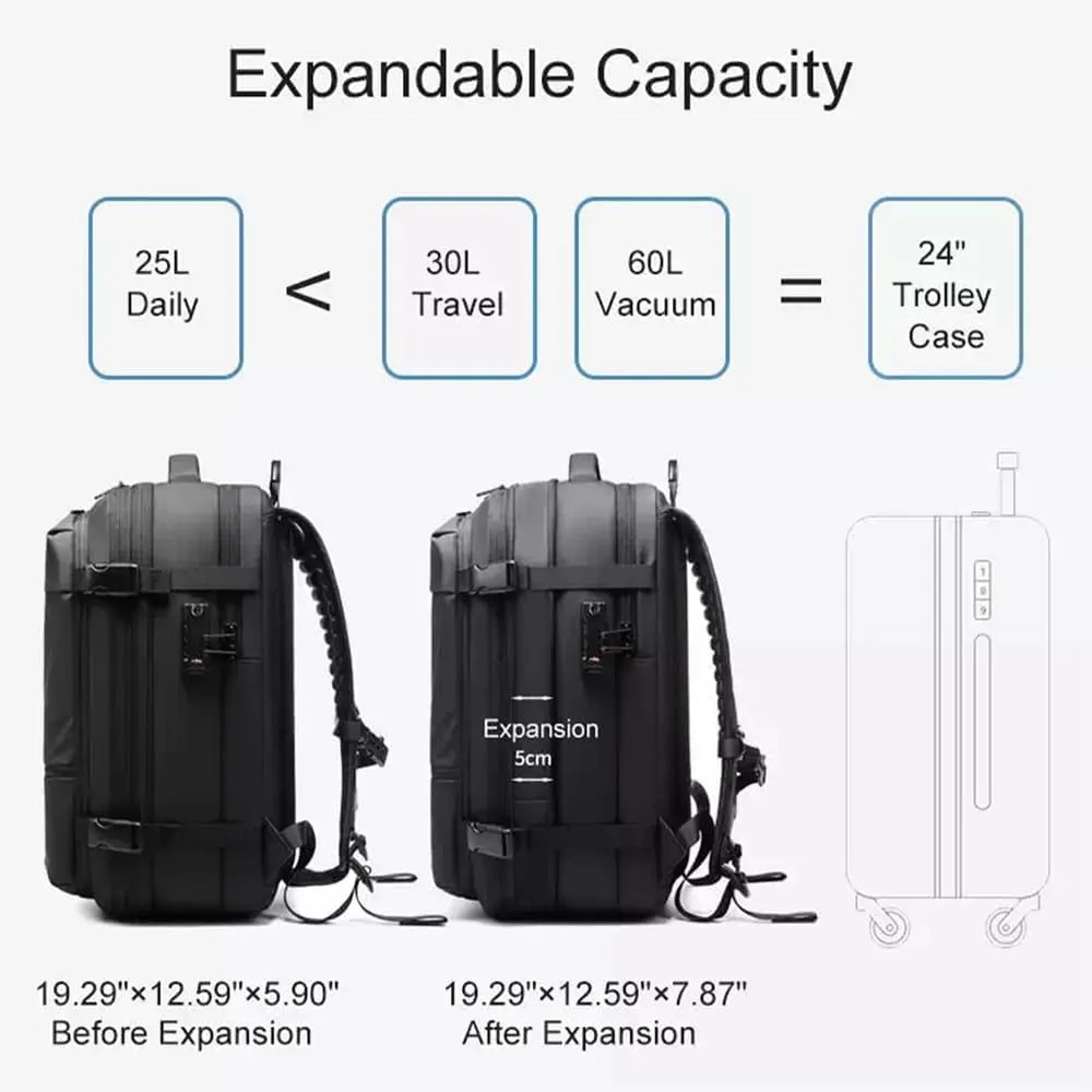 Aeropack Backpack, 60L Aeropack Expandable Vacuum Seal Compression Travel Waterproof Backpack with Electric Air Pump (Black)