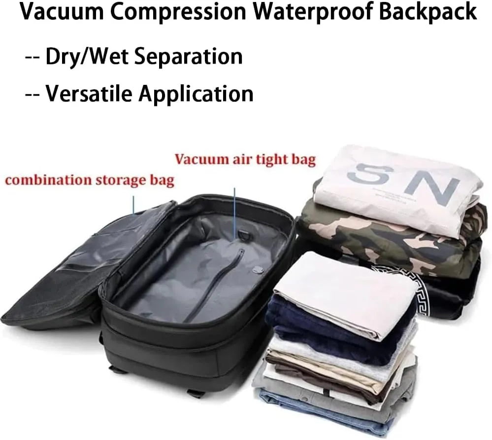 Aeropack Backpack, 60L Aeropack Expandable Vacuum Seal Compression Travel Waterproof Backpack with Electric Air Pump (Black)