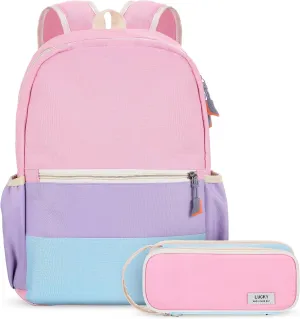 Aesthetic Backpack Set School Backpack Kindergarten with Pencil Case Kids Pencil Pouch School Supplies(Pink, Purple, Blue, Yellow)