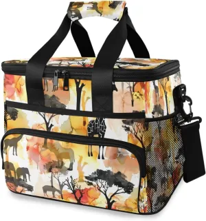 African Animals Leaf Cooler Bag Insulated Cooler Soft Sided Cooler 24 Can Portable Picnic Bag Large Leakproof Lunch Bag Box for Beach Grocery Camping Travel Car Men Women