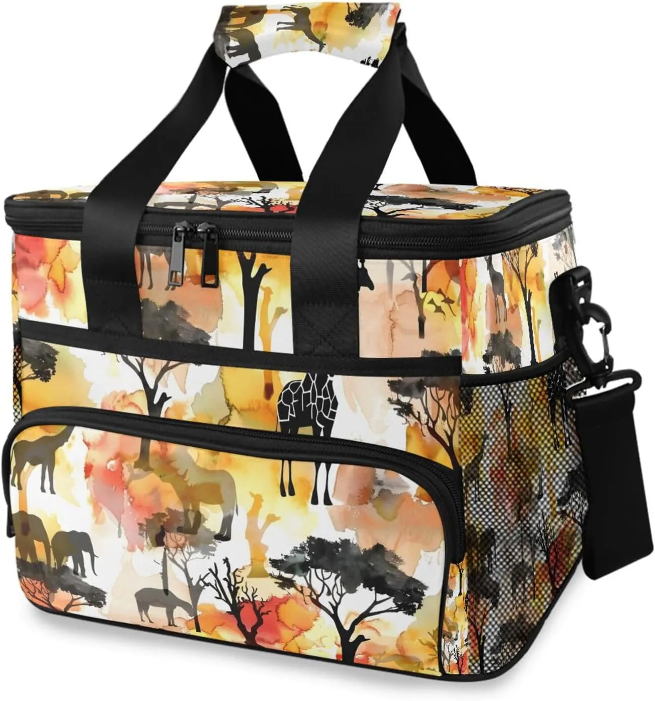 African Animals Leaf Cooler Bag Insulated Cooler Soft Sided Cooler 24 Can Portable Picnic Bag Large Leakproof Lunch Bag Box for Beach Grocery Camping Travel Car Men Women