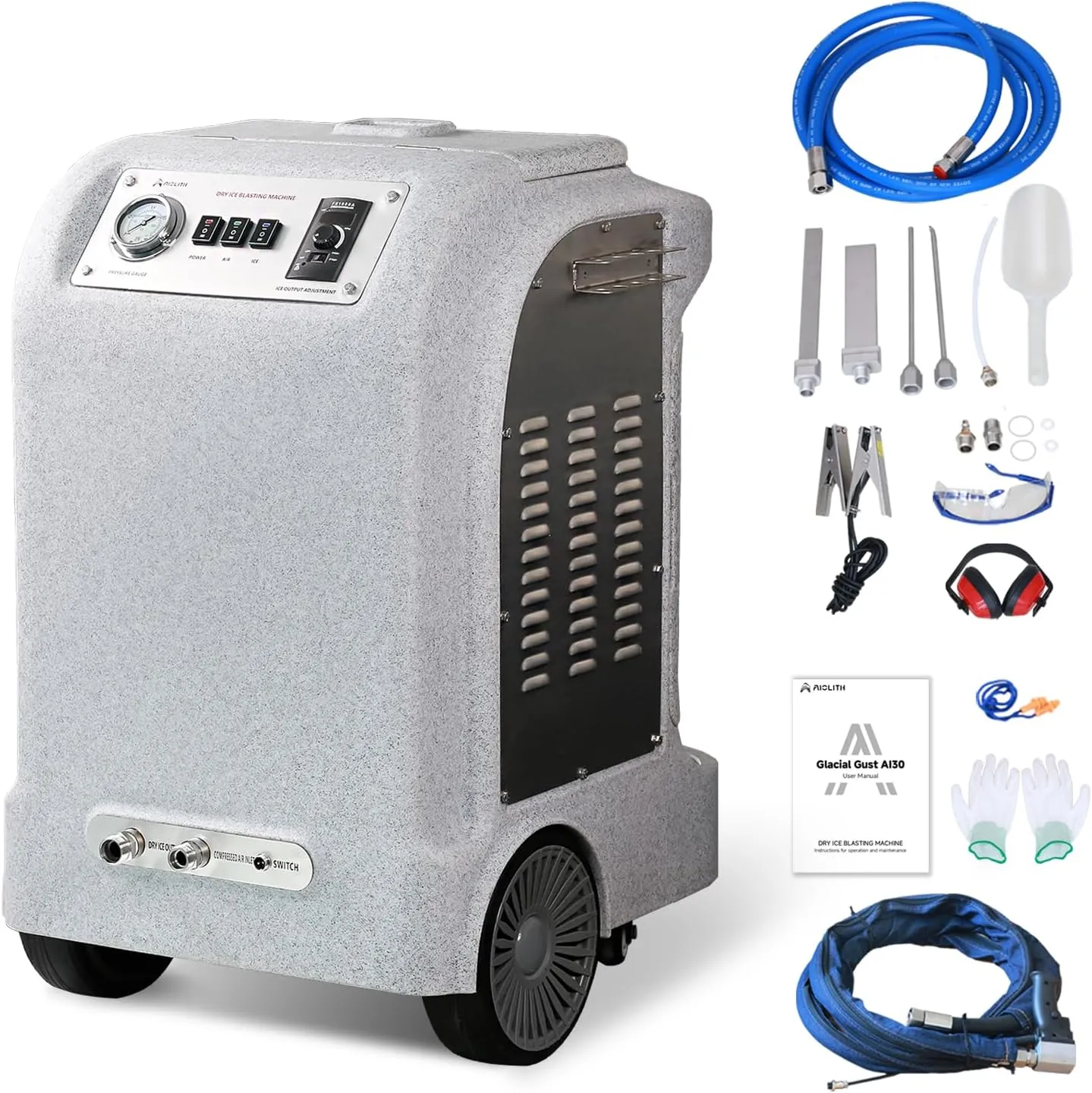 AI30 Dry Ice Blasting Machine with Anti-Clogging System, Rust-Resistant Shell, 33 lbs Dry Ice Cleaning Machine for Cars, Printing, Food, and Machinery Industries, etc.