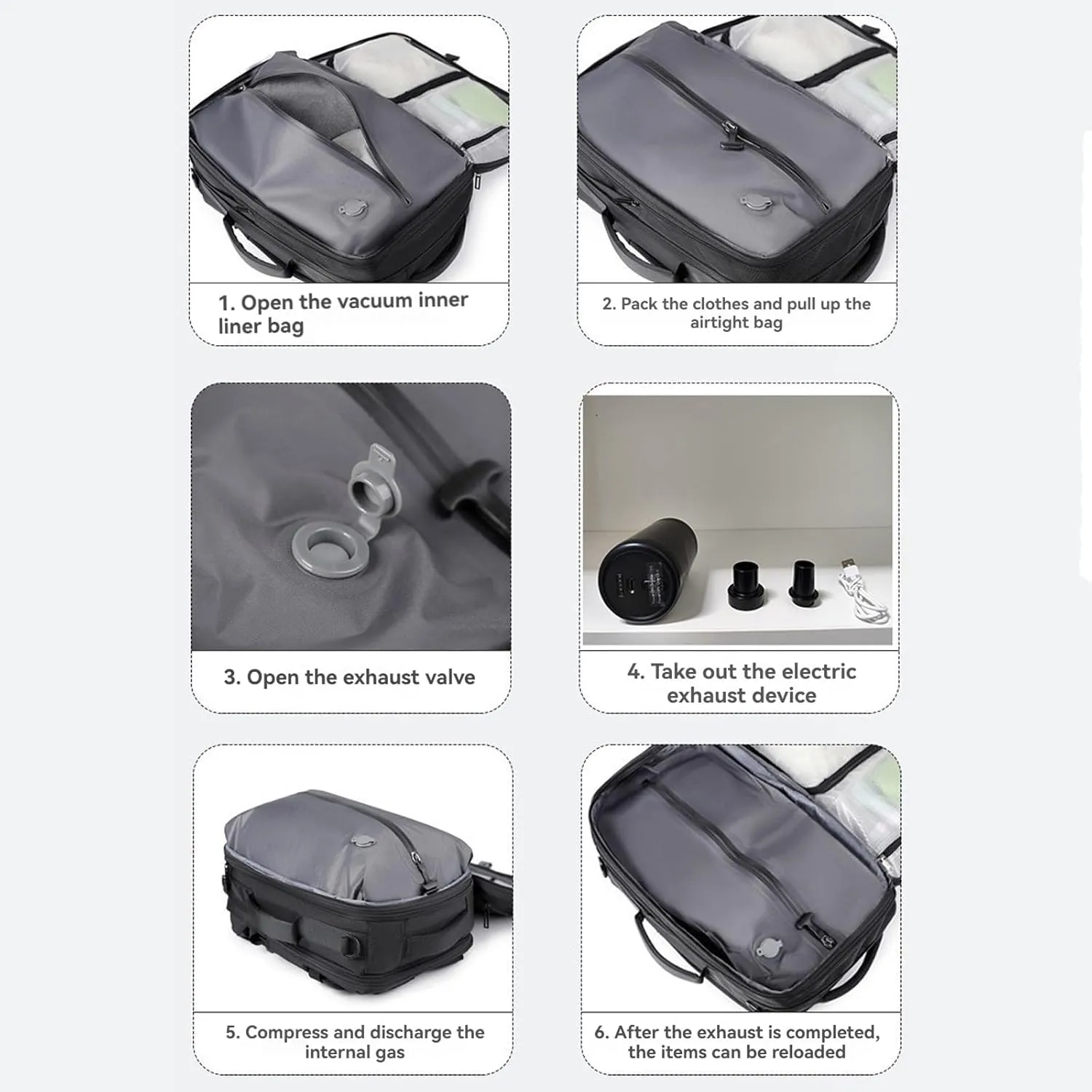 Airback Backpack, Expandable Backpack with Vacuum Compression, Travel Backpack with Vacuum Compression (Type-E)